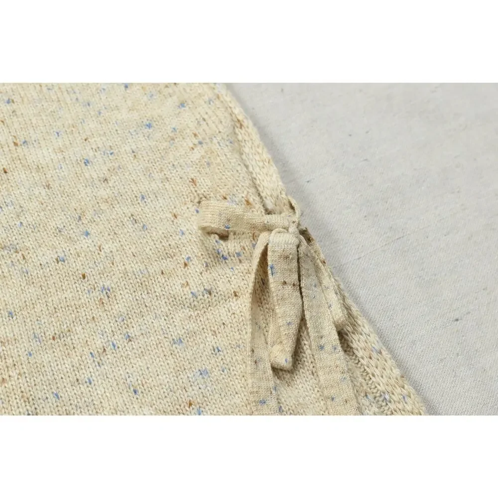 LOFT Women XS/S Beige Flecked Knit Tie Side Short Sleeve Sweater Poncho